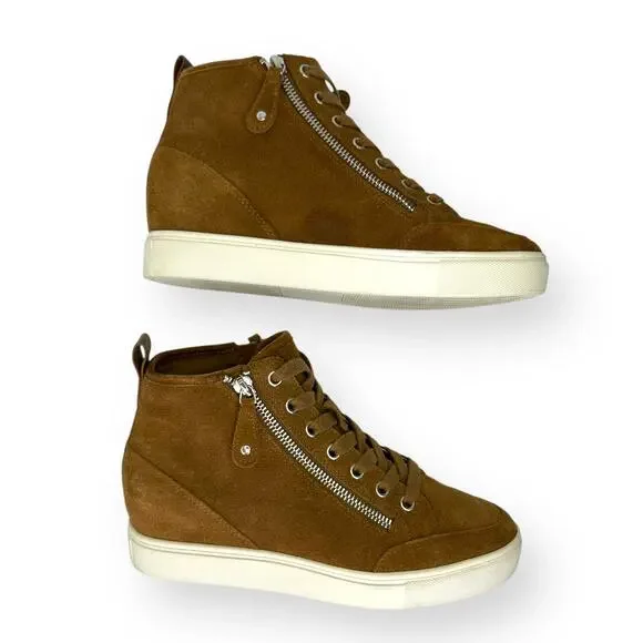 Steve Madden Women's Cornell Hidden Wedge High Top Sneaker Size 8.5 Cognac Suede - Picture 7 of 12